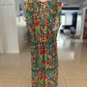 Forever 21 Tropical Floral Dress - Green and Red